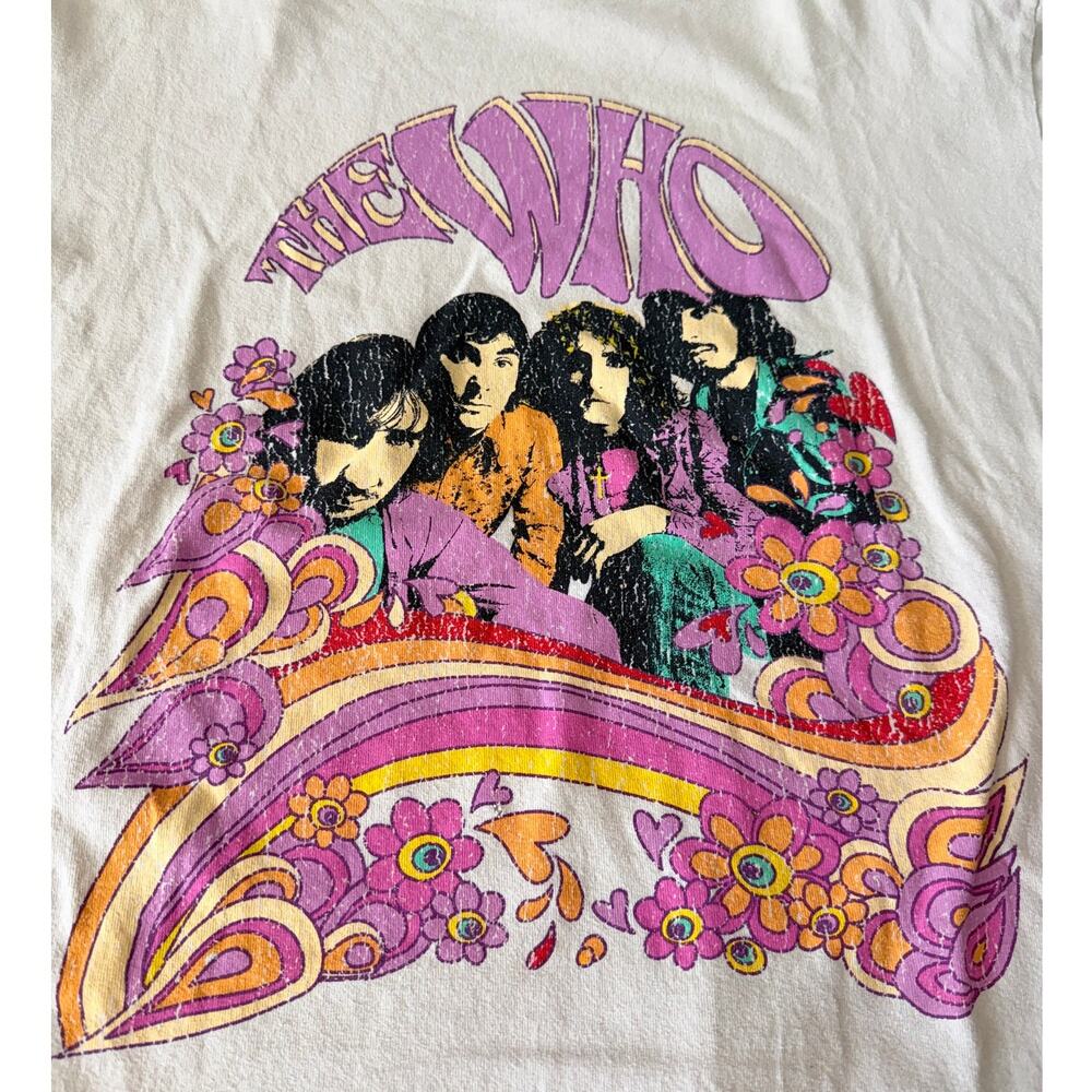 The Who Graphic Tee H&M Cream Retro Band Shirt Psychedelic Floral Rock Tee Med - Picture 4 of 8